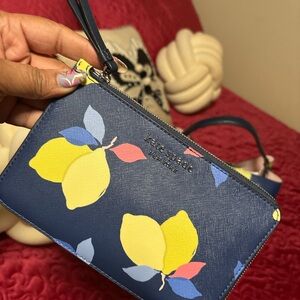 Kate Spade Navy Lemon Print Wristlet BRAND NEW